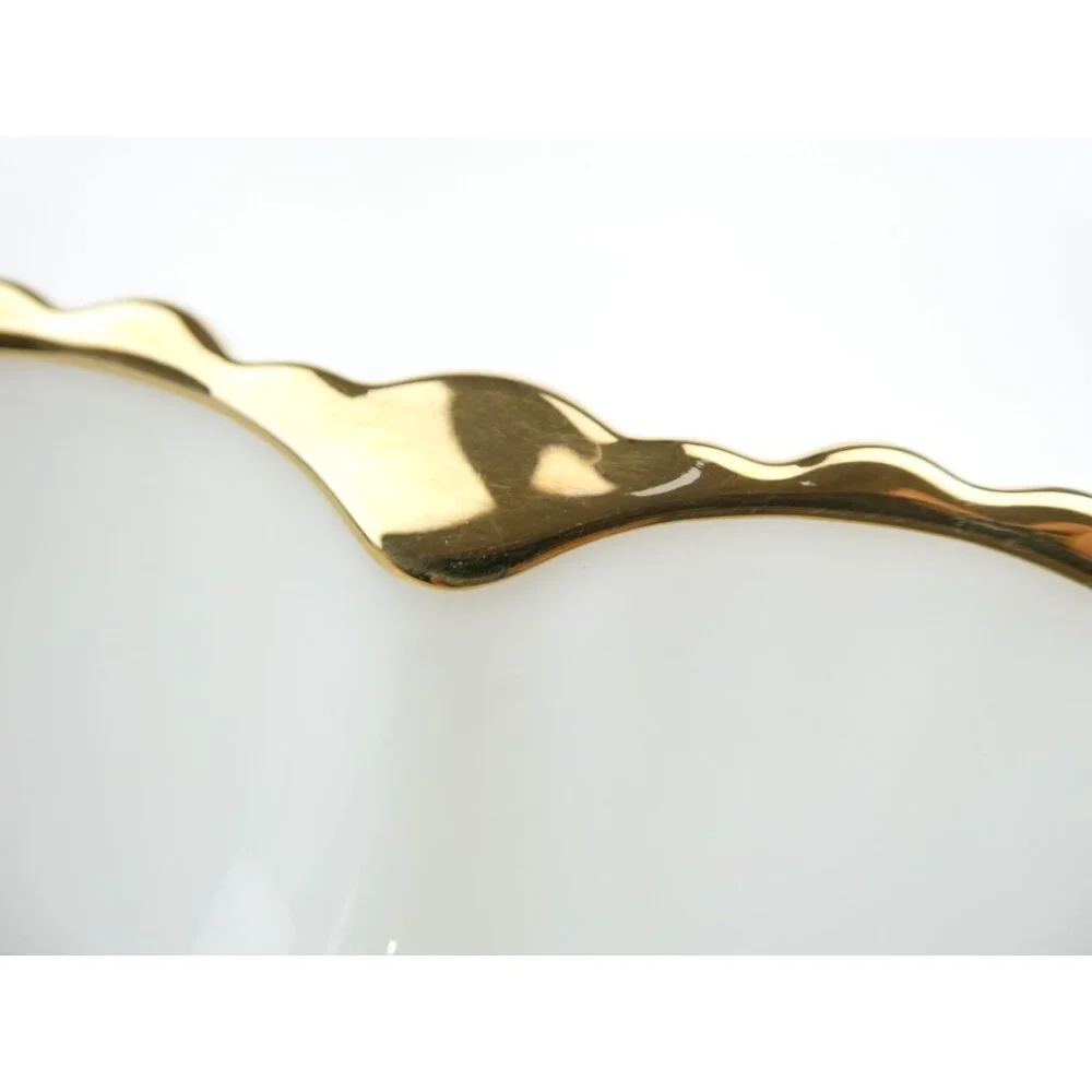 Vintage‎ Anchor Hocking Milk Glass Deviled Egg Plate With Gold Trim